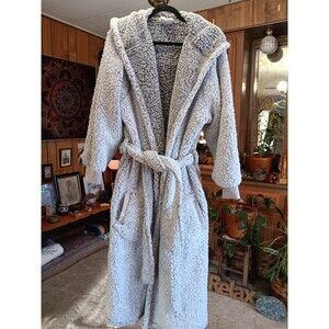 Pottery Barn Gray Fleece Long Robe with Hood size XL